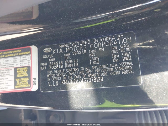Aukcja sprzedaży 2016 Kia Soul, vin: KNDJN2A24G7378129, numer aukcji: 44909769