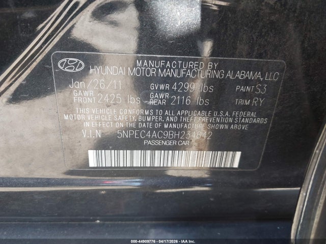 2011 Hyundai Sonata Limited მანქანა იყიდება აუქციონზე, vin: 5NPEC4AC9BH234642, აუქციონის ნომერი: 44909776