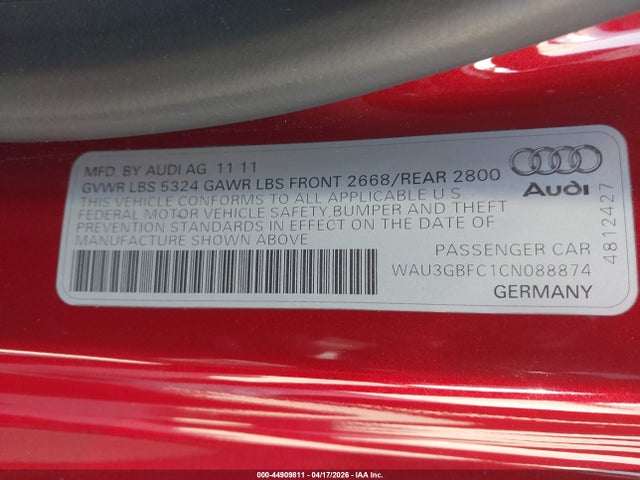 Продажа на аукционе авто 2012 Audi A7 Premium, vin: WAU3GBFC1CN088874, номер лота: 44909811