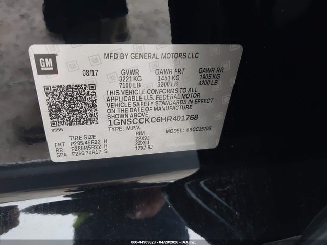 44909828 :رقم المزاد ، 1GNSCCKC6HR401768 vin ، 2017 Chevrolet Tahoe Premier مزاد بيع