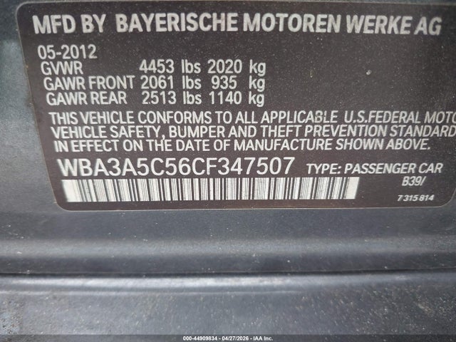 2012 Bmw 328i მანქანა იყიდება აუქციონზე, vin: WBA3A5C56CF347507, აუქციონის ნომერი: 44909834