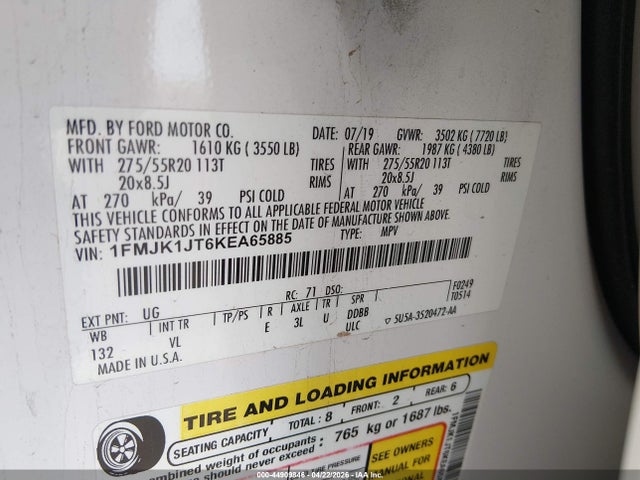 1FMJK1JT6KEA65885 Ford Expedition Max Xlt