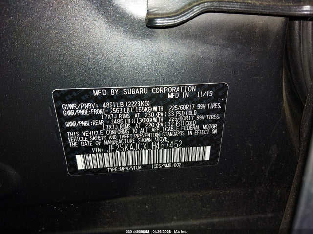 Продаж на аукціоні авто 2020 Subaru Forester Premium, vin: JF2SKAJCXLH467452, номер лоту: 44909858