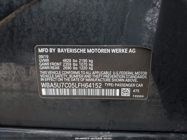 Aukcja sprzedaży 2020 Bmw M340i, vin: WBA5U7C05LFH64152, numer aukcji: 44909879