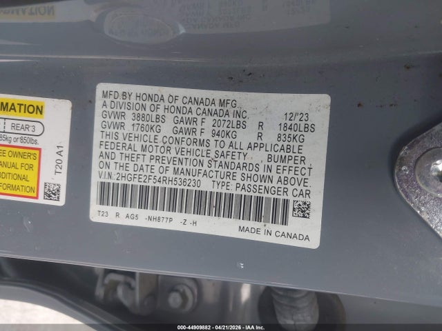 Honda Civic Sport 2024 2HGFE2F54RH536230 Image 9