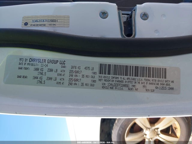 Aukcja sprzedaży 2015 Jeep Compass High Altitude Edition, vin: 1C4NJDEB7FD208561, numer aukcji: 44909896