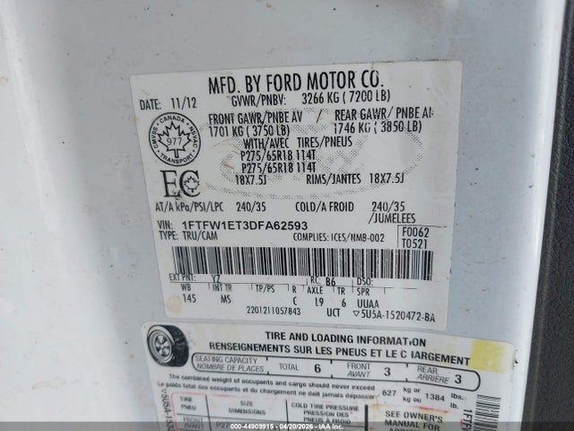 2013 FORD F-150 1FTFW1ET3DFA62593 Photo 8