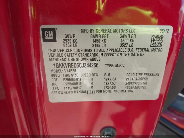 2012 Gmc Acadia Slt-1 მანქანა იყიდება აუქციონზე, vin: 1GKKVRED6CJ344266, აუქციონის ნომერი: 44909920