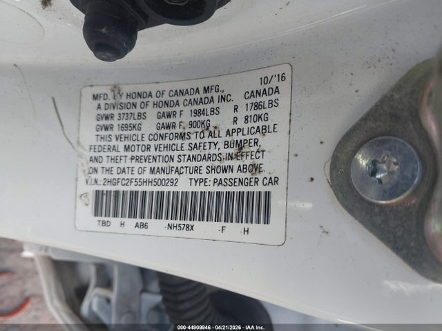 44909946 :رقم المزاد ، 2HGFC2F55HH500292 vin ، 2017 Honda Civic Lx مزاد بيع