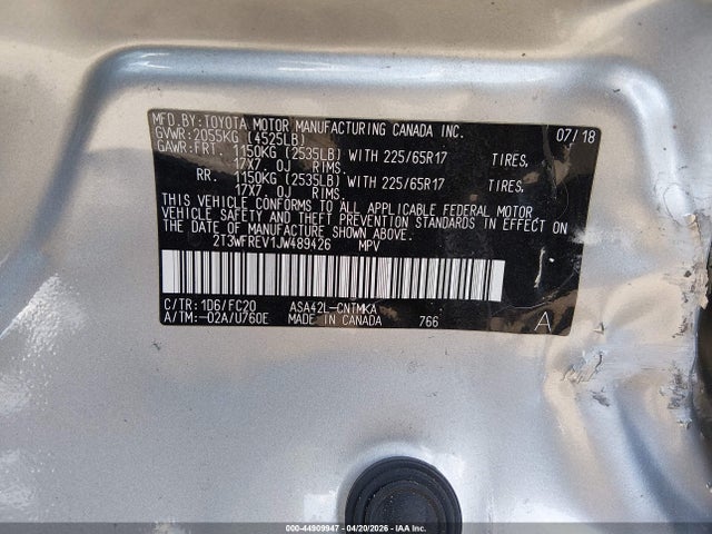 Продаж на аукціоні авто 2018 Toyota Rav4 Xle, vin: 2T3WFREV1JW489426, номер лоту: 44909947