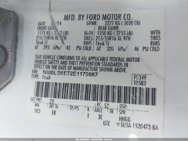 Aukcja sprzedaży 2014 Ford Transit Connect Xl, vin: NM0LS6E72E1170987, numer aukcji: 44909951