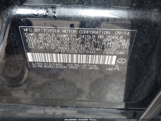 2015 Lexus Is 250 მანქანა იყიდება აუქციონზე, vin: JTHCF1D23F5019441, აუქციონის ნომერი: 44909956