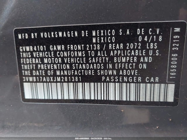 3VWB17AUXJM281381 Volkswagen Golf Tsi S/tsi Se