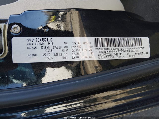 Aukcja sprzedaży 2018 Dodge Grand Caravan Sxt, vin: 2C4RDGCG2JR239487, numer aukcji: 44909969