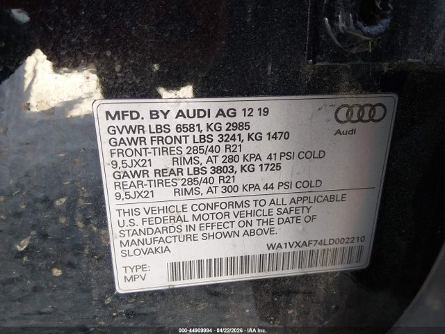 WA1VXAF74LD002210 Audi Q7 Prestige 55 Tfsi Quattro Tiptronic