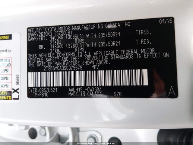 Aukcja sprzedaży 2025 Lexus Rx 350h Premium Plus, vin: 2T2BBMCA3SC075679, numer aukcji: 44910004