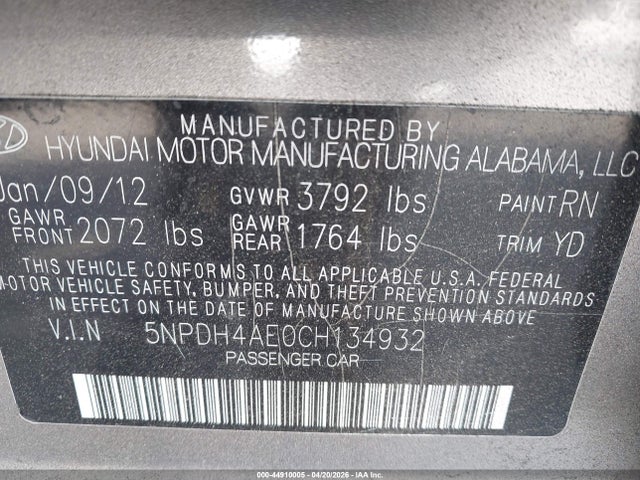 2012 HYUNDAI ELANTRA 5NPDH4AE0CH134932 Photo 8