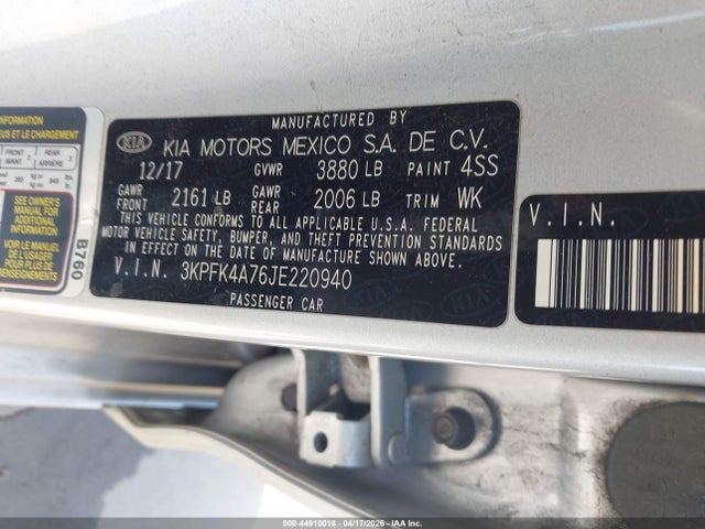 Продаж на аукціоні авто 2018 Kia Forte Lx, vin: 3KPFK4A76JE220940, номер лоту: 44910018