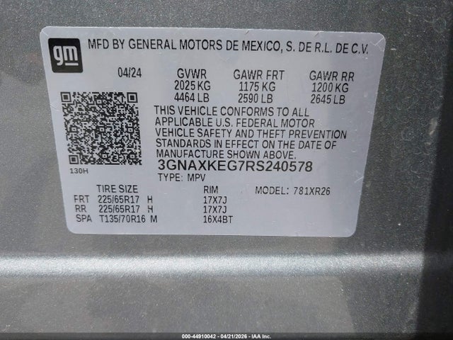 Продаж на аукціоні авто 2024 Chevrolet Equinox Fwd Lt, vin: 3GNAXKEG7RS240578, номер лоту: 44910042