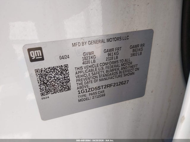 44910064 :رقم المزاد ، 1G1ZD5ST2RF212627 vin ، 2024 Chevrolet Malibu Fwd 1lt مزاد بيع