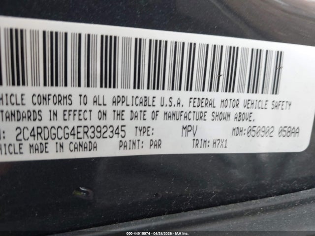 2014 Dodge Grand Caravan Sxt მანქანა იყიდება აუქციონზე, vin: 2C4RDGCG4ER392345, აუქციონის ნომერი: 44910074