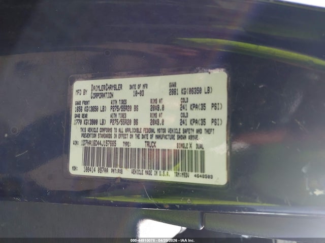 Продажа на аукционе авто 2004 Dodge Ram 1500 Slt/laramie, vin: 1D7HA16D44J157665, номер лота: 44910078
