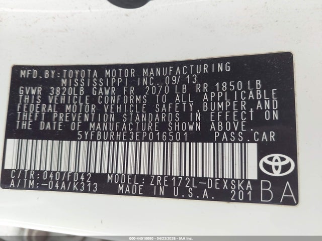 Продажа на аукционе авто 2014 Toyota Corolla S Plus, vin: 5YFBURHE3EP016501, номер лота: 44910080