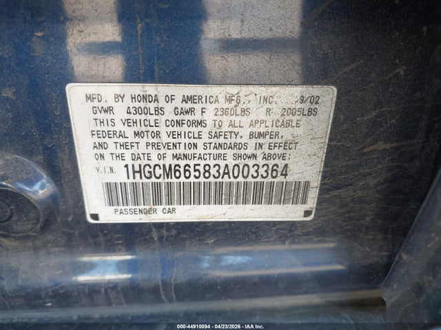 Продаж на аукціоні авто 2003 Honda Accord 3.0 Ex, vin: 1HGCM66583A003364, номер лоту: 44910094