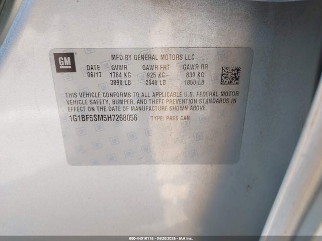 Aukcja sprzedaży 2017 Chevrolet Cruze Premier Auto, vin: 1G1BF5SM5H7268056, numer aukcji: 44910115