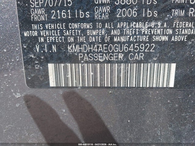 Продаж на аукціоні авто 2016 Hyundai Elantra Se, vin: KMHDH4AE0GU645922, номер лоту: 44910116