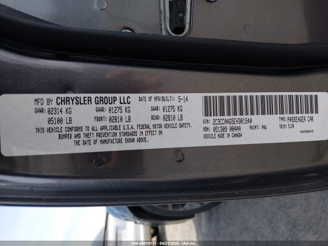Продажа на аукционе авто 2014 Chrysler 300, vin: 2C3CCAAG5EH301540, номер лота: 44910117