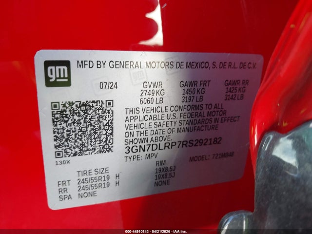 Продаж на аукціоні авто 2024 Chevrolet Equinox Ev Lt, vin: 3GN7DLRP7RS292182, номер лоту: 44910143