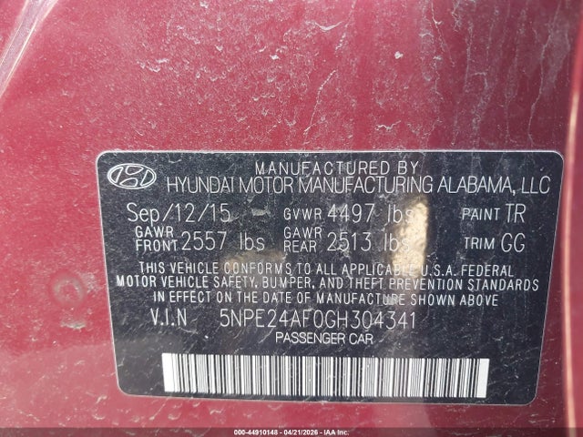 5NPE24AF0GH304341 Hyundai SONATA SE