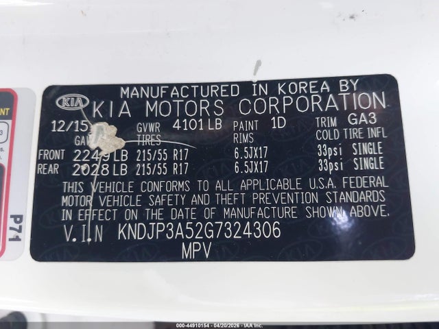 Aukcja sprzedaży 2016 Kia Soul +, vin: KNDJP3A52G7324306, numer aukcji: 44910154