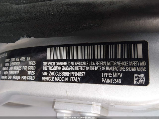 Aukcja sprzedaży 2017 Jeep Renegade Latitude 4x4, vin: ZACCJBBB6HPF84897, numer aukcji: 44910190