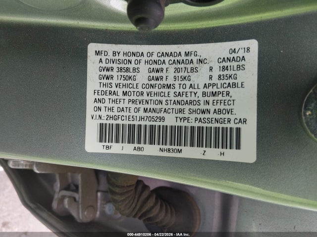 2HGFC1E51JH705299 Honda CIVIC SI