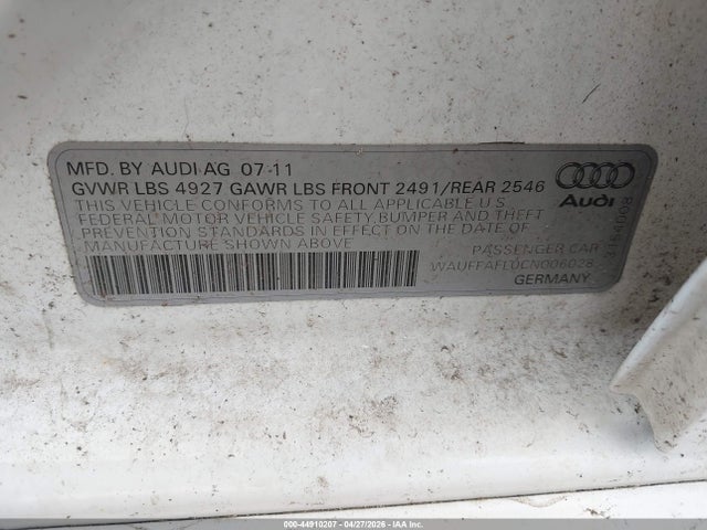 44910207 :رقم المزاد ، WAUFFAFL0CN006028 vin ، 2012 Audi A4 2.0t Premium مزاد بيع