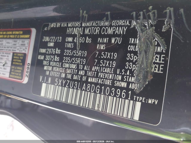 2013 Hyundai Santa Fe Sport 2.0t მანქანა იყიდება აუქციონზე, vin: 5XYZU3LA8DG103961, აუქციონის ნომერი: 44910208