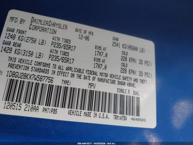 Продажа на аукционе авто 2007 Dodge Nitro Sxt, vin: 1D8GU28KX7W587756, номер лота: 44910217