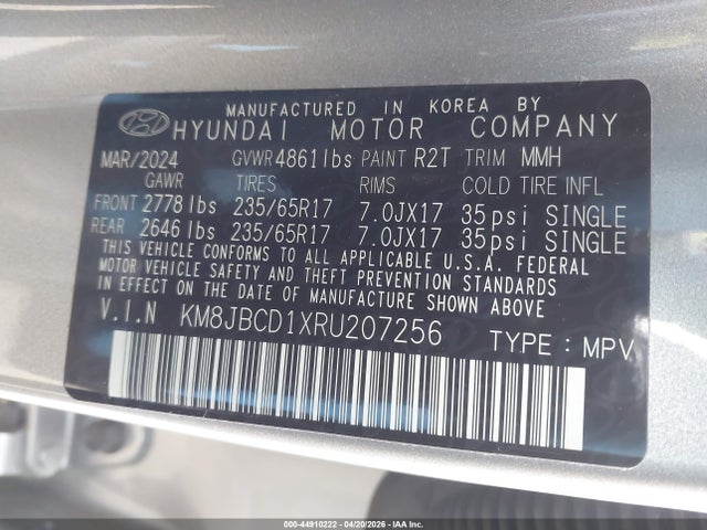 2024 Hyundai Tucson Hybrid Blue მანქანა იყიდება აუქციონზე, vin: KM8JBCD1XRU207256, აუქციონის ნომერი: 44910222