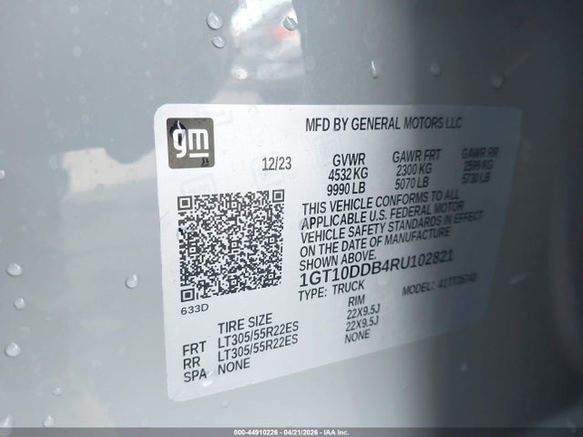 Aukcja sprzedaży 2024 Gmc Hummer Ev Pickup E4wd 3x, vin: 1GT10DDB4RU102821, numer aukcji: 44910226