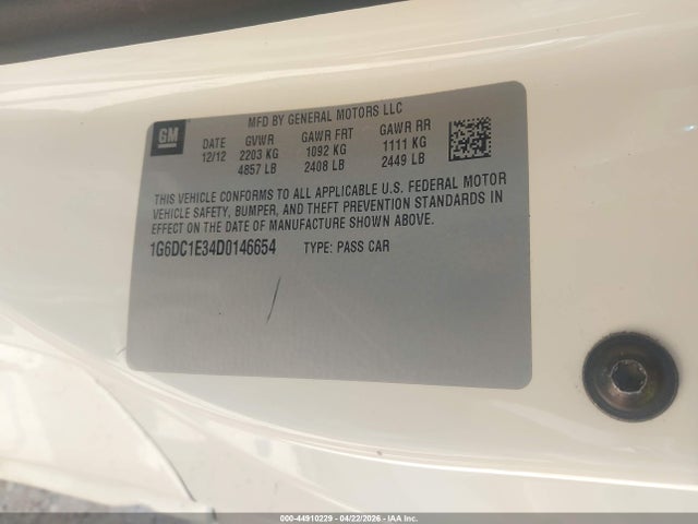Aukcja sprzedaży 2013 Cadillac Cts Standard, vin: 1G6DC1E34D0146654, numer aukcji: 44910229
