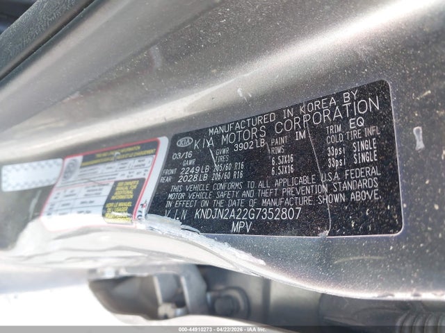 44910273 :رقم المزاد ، KNDJN2A22G7352807 vin ، 2016 Kia Soul مزاد بيع