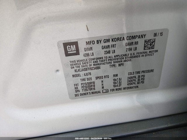 44910282 :رقم المزاد ، KL4CJASB7FB234884 vin ، 2015 Buick Encore مزاد بيع