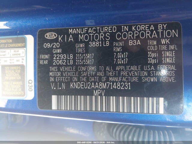 Продажа на аукционе авто 2021 Kia Seltos S, vin: KNDEU2AA8M7148231, номер лота: 44910288