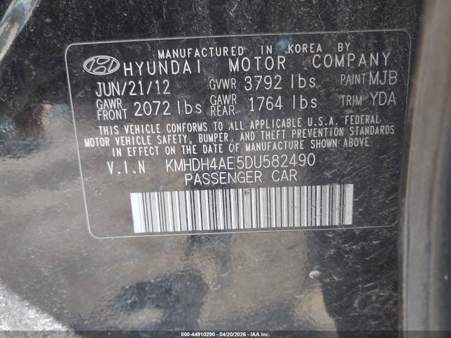 Aukcja sprzedaży 2013 Hyundai Elantra Limited, vin: KMHDH4AE5DU582490, numer aukcji: 44910290