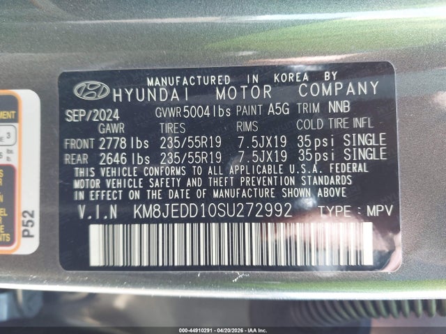 Aukcja sprzedaży 2025 Hyundai Tucson Hybrid Limited, vin: KM8JEDD10SU272992, numer aukcji: 44910291