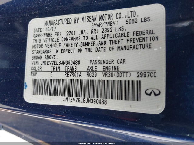2018 Infiniti Q60 3.0t Luxe მანქანა იყიდება აუქციონზე, vin: JN1EV7EL8JM390488, აუქციონის ნომერი: 44910301