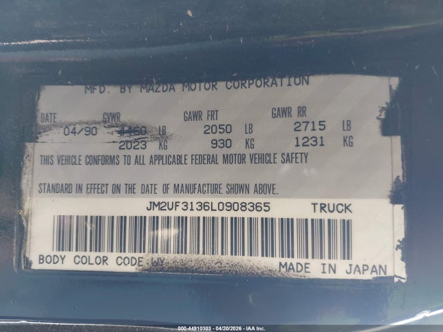 Продажа на аукционе авто 1990 Mazda B2200 Cab Plus, vin: JM2UF3136L0908365, номер лота: 44910303