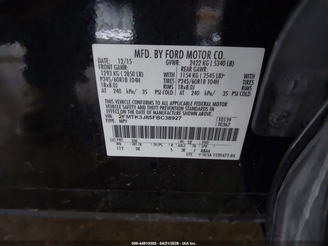 Aukcja sprzedaży 2015 Ford Edge Sel, vin: 2FMTK3J85FBC38927, numer aukcji: 44910305